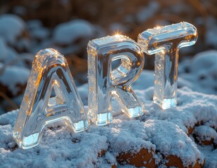 Glowing 3D letters forming the word ART, with creative lighting effects symbolizing art, artistic expression, and imaginative creativity