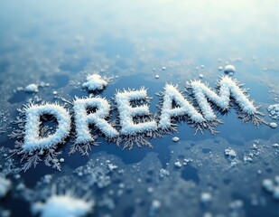 Glowing 3D letters forming the word DREAM, with ethereal lighting effects symbolizing dreams, dreaming visions, and imaginative aspirations