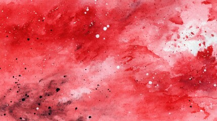Obraz premium Vibrant red and black watercolor abstract with splattered textures.