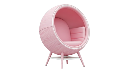 Pink Egg Chair with Wood Grain Exterior