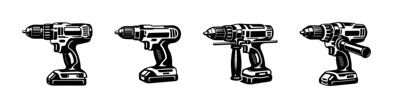 Power tools vector icons set. construction and diy drill symbols