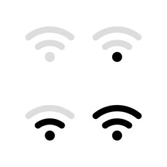 WiFi signal strength icons in multiple states, Wireless internet connection symbols, Network status indicator icons, Minimal connectivity UI graphics, WiFi icon set