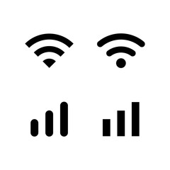 WiFi and signal strength icons set, wireless connection symbols, network status indicators, internet connectivity icons, UI interface elements