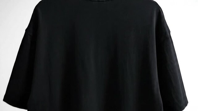 Black Oversized Shirt on Mannequin - A side view of a black oversized shirt on a white mannequin is shown against a white background. The shirt has long sleeves and a crew neck. 