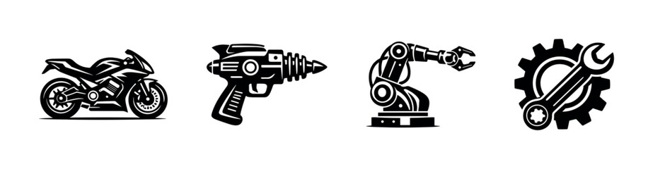 Obraz premium Futuristic technology vector icons set. robotics, gadgets, tools symbols