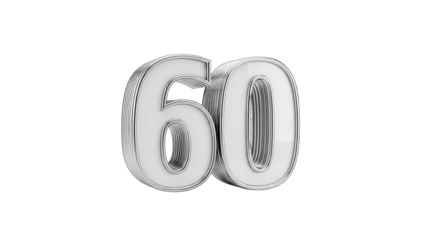 3D Number 60 on transparent background