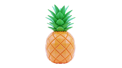 Stylized Geometric Pineapple Sculpture with Orange Body and Green Leaves