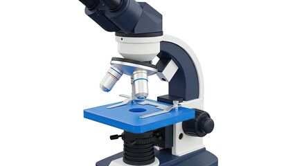 Modern Compound Microscope with Blue Stage and Dark Blue Accents