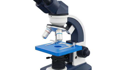 Modern Compound Microscope with Blue Stage and Dark Blue Accents