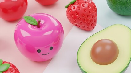 Bright Pink Apple Mocktail with Fresh Strawberries and Avocado Slice on a White Surface