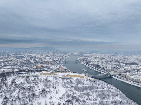 Snowy Budapest, Snowstorm, Citadella Budapest Hungary