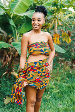 Woman wearing African Fabric