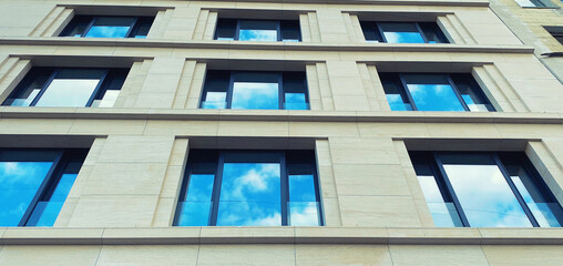 Architecture and real estate, modern residential apartment building with large panoramic windows
