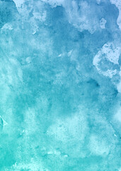 Light blue green sea teal mint turquoise aqua cyan abstract pattern watercolor. Color gradient. Colorful art background. Brush splash daub stain grunge. Empty space design ad.