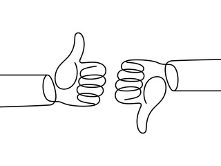 A thumbs up and thumbs down illustration representing opposing opinions or conflicting views.