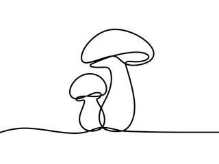 A minimalist line drawing of two mushrooms on a plain background