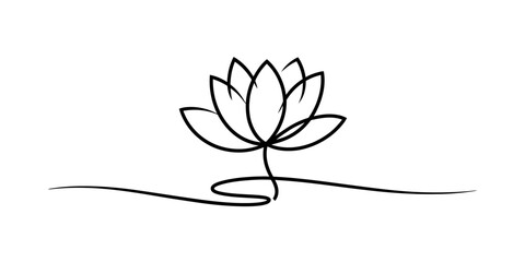A minimalist line drawing of a lotus flower on a serene background