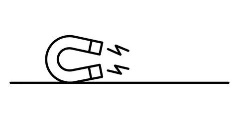 A simple line drawing of a horseshoe magnet attracting metal