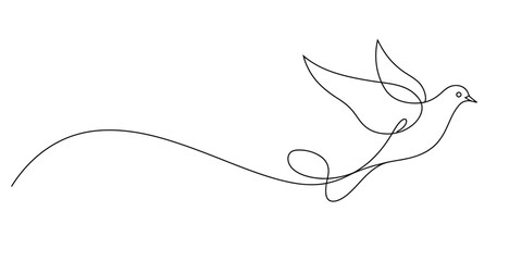 A minimalist line drawing of a dove in flight, symbolizing peace and freedom.