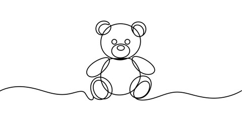 A simple line drawing of a teddy bear sitting on a white background