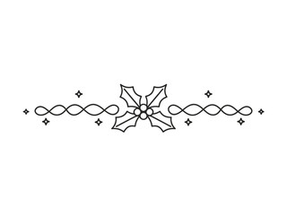 A minimalist line drawing of a holly flower with decorative elements on a white background
