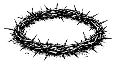 Hand drawn line art illustration of a crown of thorns depicting Christian religious symbolism for spiritual themes