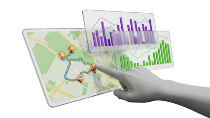 Digital map with route and analytics graphs