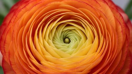 Macro shot of a ranunculus flower spiral pattern, artistic botanical composition