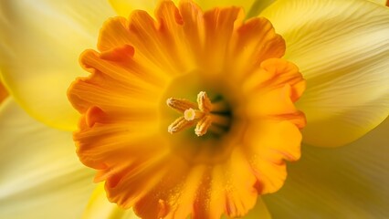 Macro photograph of a daffodil trumpet center, bright spring colors