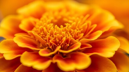 Close-up of a marigold flower texture, warm orange tones, high saturation