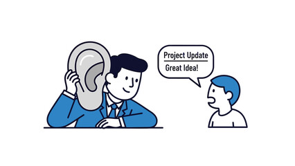 Cartoon Illustration of Communication and Idea Sharing in the Workplace