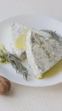 Close-Up of Walnuts with French Roquefort Cheese