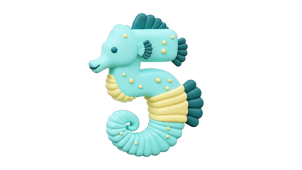 Stylized Teal and Yellow Seahorse 3D Render