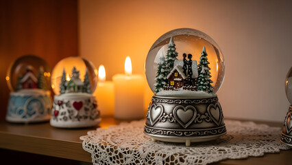 Winter Snow Globe Collection with Candles Christmas