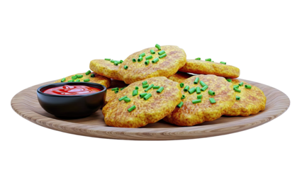 Golden Potato Pancakes with Chives and Ketchup