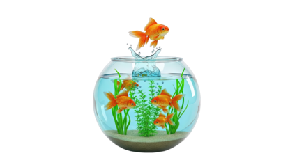 Goldfish Jumping Out of Fishbowl