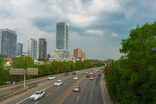 Traffic on the highway in Toronto, Canada 