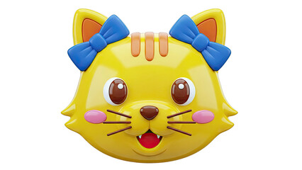 Cute Yellow Cat Face with Blue Bows