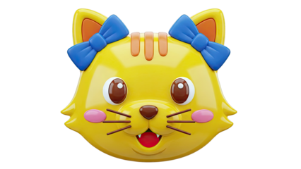 Cute Yellow Cat Face with Blue Bows