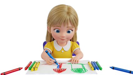 Animated Girl Drawing with Crayons