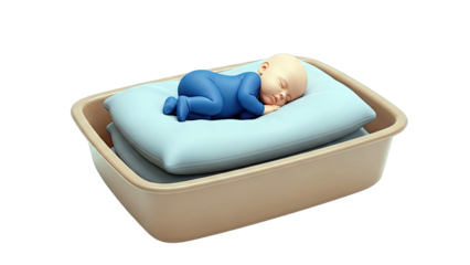 Baby sleeping on pillows in a container