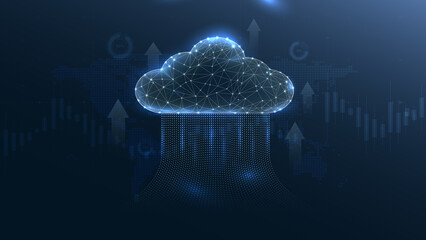 A modern digital cloud with data connections, symbolizing cloud computing and technology advancements. Ideal for illustrating digital concepts.