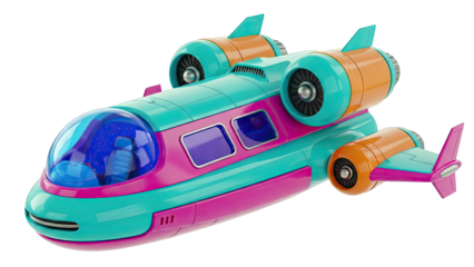Colorful Cartoon Spaceship with Starry Interior