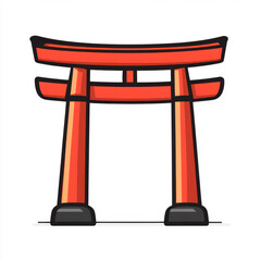 Traditional Japanese red torii gate icon isolated on white.