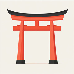 Traditional Japanese torii gate flat vector illustration on light background.