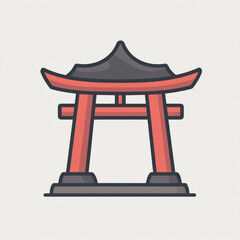 Traditional Japanese torii gate with pagoda roof isolated on white.