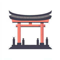 Traditional Japanese torii gate with roof isolated on white background.