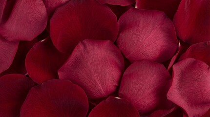 Velvety Dark Red Rose Petals Texture Background Top View