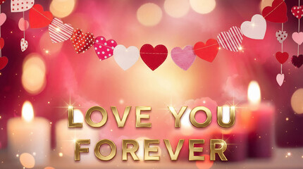 A Romantic Valentine's Day Scene with Candles and Hearts Decor