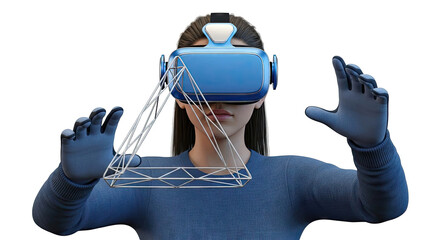 Woman Interacting with Virtual Reality Wireframe